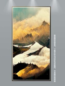 新中式写实山水风景玄关装饰画