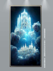 现代时尚梦幻蓝色城堡玄关装饰画