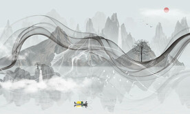 新中式水墨山水背景墙