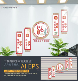 红色物业楼梯文化墙