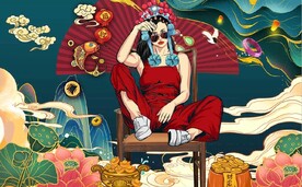 京剧花旦国潮美食餐饮背景墙