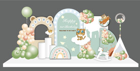 绿色系可爱小老虎宝宝宴设计素材