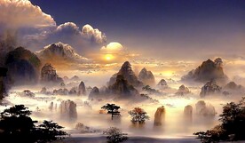 新中式山水风景画鎏金装饰画