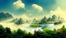 新中式山水古典客厅床头装饰画