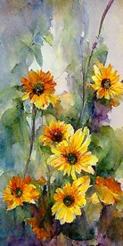 现代简约彩绘抽象向日葵装饰画