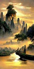 新中式简约抽象山水靠山装饰画