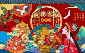 国潮麻辣火锅背景图片