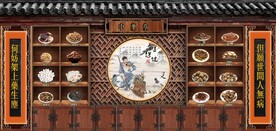 复古怀旧中医堂背景墙壁画