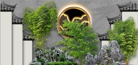 中式徽派竹林园林建筑背景墙
