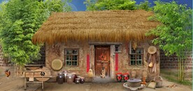 复古怀旧农村竹林茅屋背景墙壁画