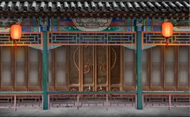 中式古建筑餐饮背景墙