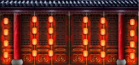 复古中式古建筑餐饮背景墙