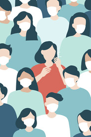 公共场所疫情佩戴口罩矢量插画