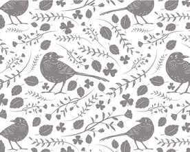 手绘四方连续鸟类花卉花型