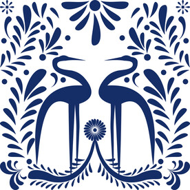 手绘抽象仙鹤图案纹样