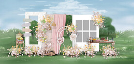 粉色户外婚礼展示区