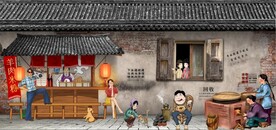 复古怀旧羊肉米线餐饮背景墙