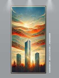 现代抽象城市玄关装饰画