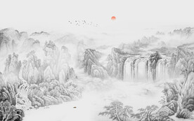 禅意水墨山水画