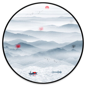 圆形水墨山水画