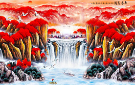 鸿运当头流水生财挂画