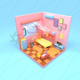 C4D卧室小屋卡通3D场景