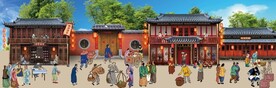 古代市井集市饭馆背景墙壁画