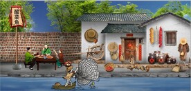 复古酸菜鱼餐饮背景墙壁画