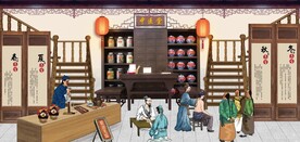 复古中医养生背景墙壁画
