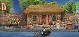 复古水煮鱼餐饮背景墙壁画