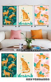 老虎沙发背景墙客厅装饰画无框画