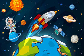 卡通火箭星球手绘宇航员太空背景