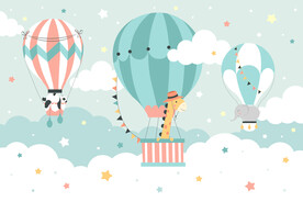 可爱云朵卡通气球动物儿童背景墙