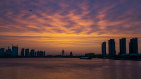 运河泗阳城市风光航拍延时