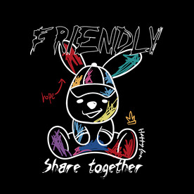 卡通兔子涂鸦印花