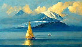 大海金色帆船装饰画