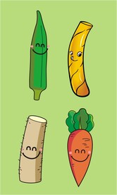 卡通手绘蔬菜秋葵薯条山药胡萝卜