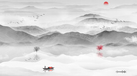 意境水墨山水电视背景墙