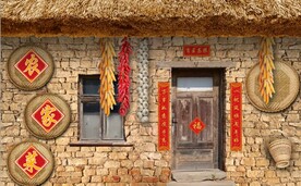 复古80后90后农村民居背景墙