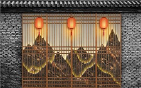 复古怀旧中式建筑场景背景墙