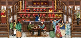 古代市井集市饭馆背景墙壁画