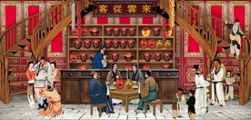 古代饭馆客从云来背景墙壁画