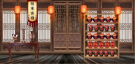 复古古代客栈酒楼餐饮背景墙