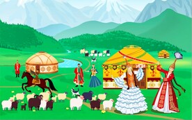 蒙古包草原风景背景墙壁画