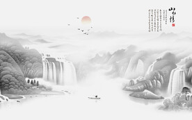 中式水墨山水画背景墙