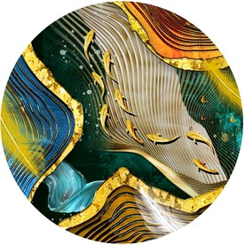 北欧抽象金色九鱼图圆形装饰画