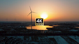 乡村日出晚霞大风车航拍视频