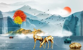 石来运转麋鹿山水发财树