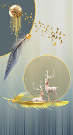 装饰画弧线 羽毛圆形 麋鹿