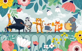 可爱小动物音乐会儿童房背景墙